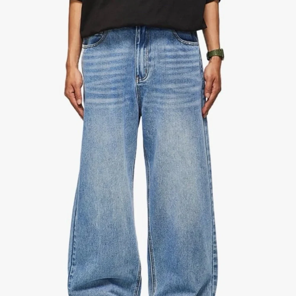 Men's Blue Wide-Leg Jeans - Picture 2 of 3